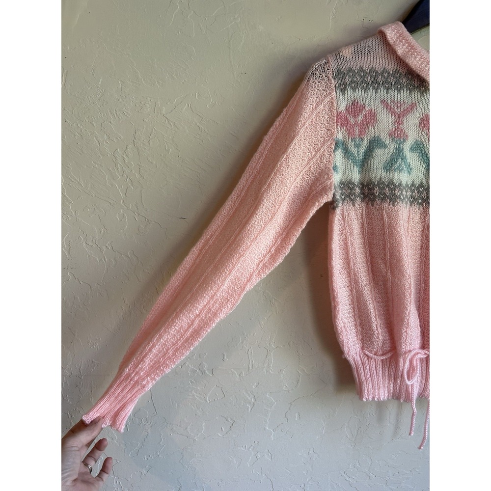 Vintage Mademoiselle Pullover Sweater S Floral 80s Collared Baby Pink S - Picture 4 of 8
